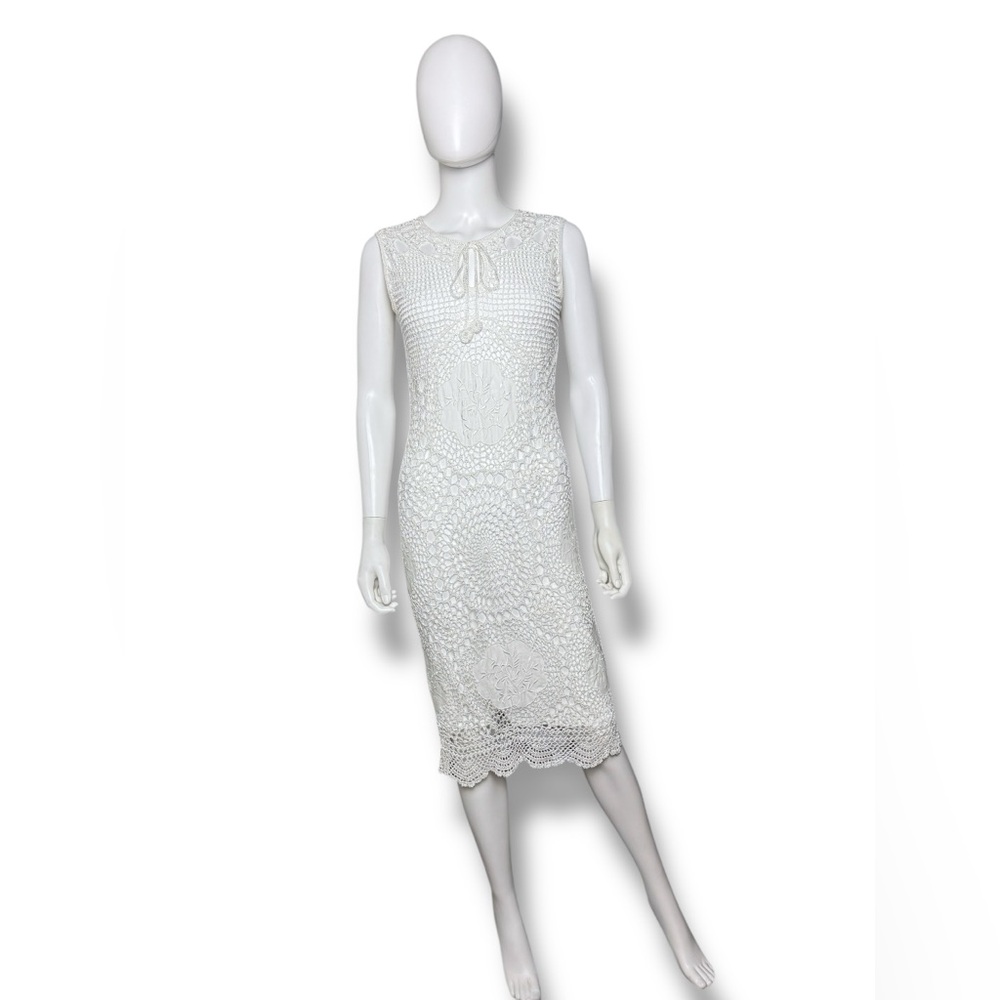 Vintage Kroshetta by Papillon White Crochet Dress